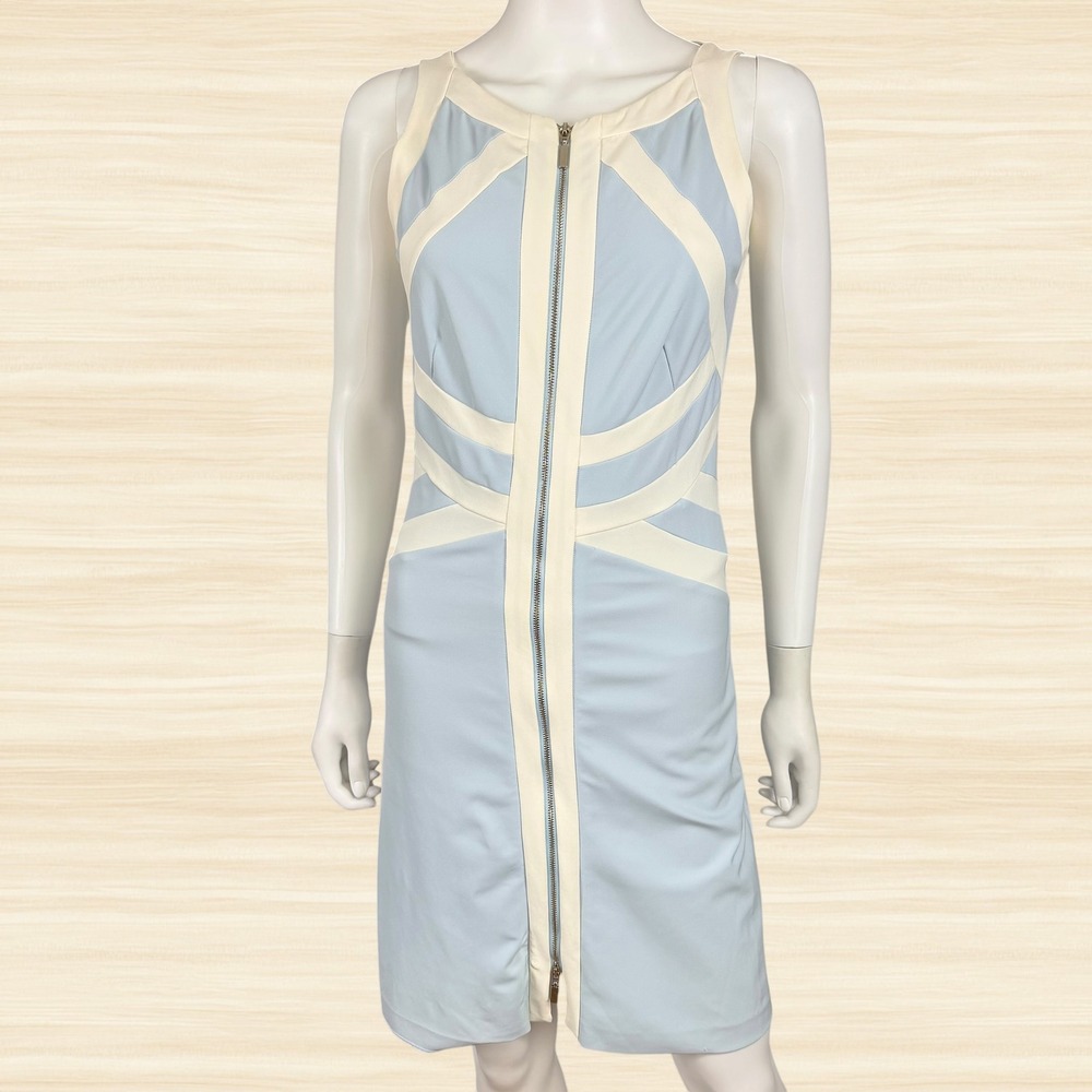 Sportstaff Italy Y2K Mod Sheath Dress Blue Cream Full Zip Geometric Bandage 8